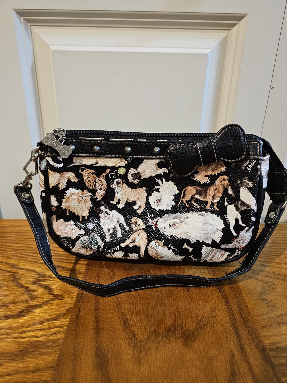Sydney Love Black Dog Print Wristlet Crossbody Bag